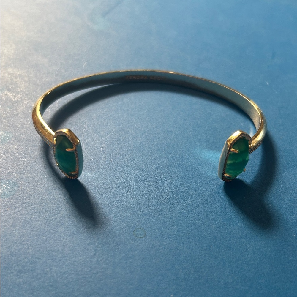 Kendra Scott Gold Open Cuff Bracelet with Green Stones